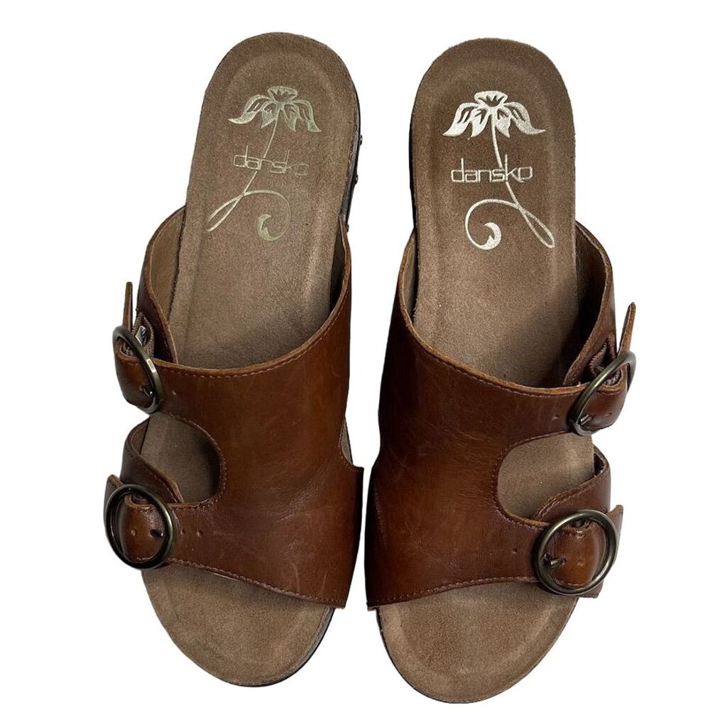 Dansko Women's Brown Leather Platform Wedge Sandals Size 8.5-9 Casual Comfort